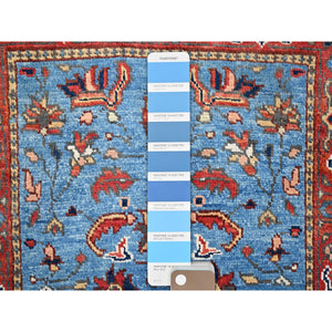 2'1"x3' Little Boy Blue, Natural Wool, Afghan Peshawar with Serapi Heriz Design, Vegetable Dyes, Dense Weave, Hand Knotted, Mat Oriental Rug FWR512874