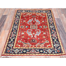 Load image into Gallery viewer, 2&#39;1&quot;x2&#39;10&quot; Chili Red, Afghan Peshawar with Serapi Heriz Design, Dense Weave, Natural Dyes, Pure Wool, Hand Knotted, Mat Oriental Rug FWR512880