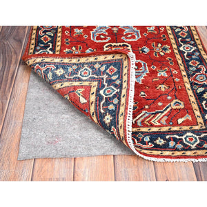 2'1"x2'10" Chili Red, Afghan Peshawar with Serapi Heriz Design, Dense Weave, Natural Dyes, Pure Wool, Hand Knotted, Mat Oriental Rug FWR512880