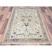 Load image into Gallery viewer, 3&#39;1&quot;x4&#39;10&quot; Marian Blue, Afghan Peshawar with Serapi Heriz Design, Dense Weave, Vegetable Dyes, Natural Wool, Hand Knotted, Oriental Rug FWR513054