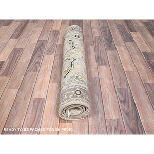 3'1"x4'10" Marian Blue, Afghan Peshawar with Serapi Heriz Design, Dense Weave, Vegetable Dyes, Natural Wool, Hand Knotted, Oriental Rug FWR513054