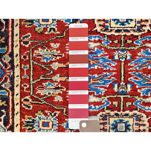 2'10"x4'7" Barn Red, Afghan Peshawar with Serapi Heriz Design, Dense Weave, Vegetable Dyes, Soft Wool, Hand Knotted, Oriental Rug FWR513066