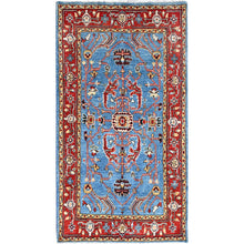 Load image into Gallery viewer, 2&#39;8&quot;x5&#39; Ruddy Blue, Dense Weave, Vegetable Dyes, Pure Wool, Hand Knotted, Afghan Peshawar with Serapi Heriz Design, Oriental Rug FWR513090
