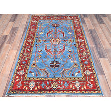 Load image into Gallery viewer, 2&#39;8&quot;x5&#39; Ruddy Blue, Dense Weave, Vegetable Dyes, Pure Wool, Hand Knotted, Afghan Peshawar with Serapi Heriz Design, Oriental Rug FWR513090
