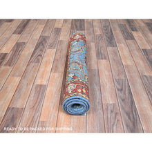 Load image into Gallery viewer, 2&#39;8&quot;x5&#39; Ruddy Blue, Dense Weave, Vegetable Dyes, Pure Wool, Hand Knotted, Afghan Peshawar with Serapi Heriz Design, Oriental Rug FWR513090