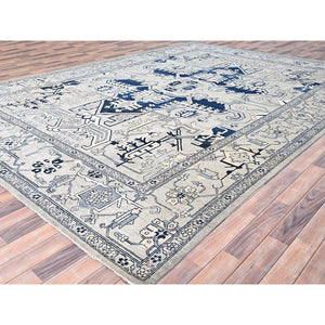 10'x14'2" Gainsboro Gray, Afghan Peshawar with Serapi Heriz Design, Dense Weave, Natural Dyes, Extra Soft Wool, Hand Knotted, Oriental Rug FWR513132
