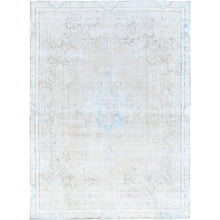 Load image into Gallery viewer, 7&#39;2&quot;x9&#39;10&quot; Alabaster White, Natural Wool, Hand Knotted, Vintage Persian Kerman, Washed Out, Evenly Worn, Cleaned with Sides and Edges Professionally Secured, Oriental Rug FWR513174