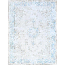 Load image into Gallery viewer, 7&#39;4&quot;x9&#39;9&quot; Alabaster White, Worn Down, Pure Wool, Hand Knotted, Vintage Persian Kerman, Erased Design, Cleaned with Sides and Edges Professionally Secured, Oriental Rug FWR513180