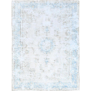7'4"x9'9" Alabaster White, Worn Down, Pure Wool, Hand Knotted, Vintage Persian Kerman, Erased Design, Cleaned with Sides and Edges Professionally Secured, Oriental Rug FWR513180
