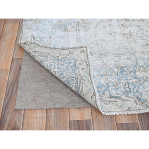 7'4"x9'9" Alabaster White, Worn Down, Pure Wool, Hand Knotted, Vintage Persian Kerman, Erased Design, Cleaned with Sides and Edges Professionally Secured, Oriental Rug FWR513180