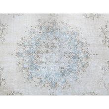 Load image into Gallery viewer, 7&#39;4&quot;x9&#39;9&quot; Alabaster White, Worn Down, Pure Wool, Hand Knotted, Vintage Persian Kerman, Erased Design, Cleaned with Sides and Edges Professionally Secured, Oriental Rug FWR513180