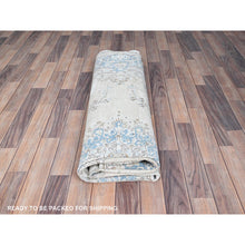 Load image into Gallery viewer, 7&#39;4&quot;x9&#39;9&quot; Alabaster White, Worn Down, Pure Wool, Hand Knotted, Vintage Persian Kerman, Erased Design, Cleaned with Sides and Edges Professionally Secured, Oriental Rug FWR513180