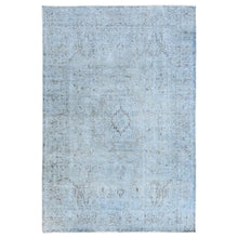Load image into Gallery viewer, 6&#39;4&quot;x9&#39;8&quot; Light Turquoise, Overdyed Vintage Persian Tabriz, Shaved Down, Distressed Feel, Natural Wool, Hand Knotted, Oriental Rug FWR513264