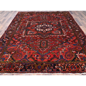7'5"x9'7" Chili Red, Vintage, Good Condition, Rustic Look, Worn Wool, Hand Knotted, Oriental Rug FWR513330