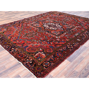 7'5"x9'7" Chili Red, Vintage, Good Condition, Rustic Look, Worn Wool, Hand Knotted, Oriental Rug FWR513330