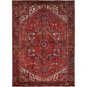 8'2"x11'3" Imperial Red, Semi Antique Persian Heriz, Good Condition, Rustic Feel, Worn Wool, Hand Knotted, Oriental Rug FWR513342