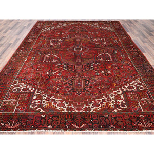 8'2"x11'3" Imperial Red, Semi Antique Persian Heriz, Good Condition, Rustic Feel, Worn Wool, Hand Knotted, Oriental Rug FWR513342