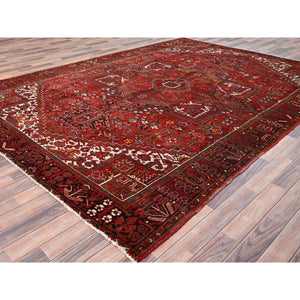 8'2"x11'3" Imperial Red, Semi Antique Persian Heriz, Good Condition, Rustic Feel, Worn Wool, Hand Knotted, Oriental Rug FWR513342