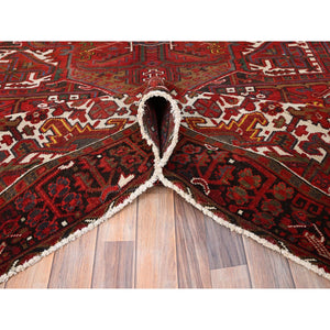 8'2"x11'3" Imperial Red, Semi Antique Persian Heriz, Good Condition, Rustic Feel, Worn Wool, Hand Knotted, Oriental Rug FWR513342