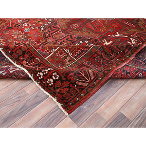 8'2"x11'3" Imperial Red, Semi Antique Persian Heriz, Good Condition, Rustic Feel, Worn Wool, Hand Knotted, Oriental Rug FWR513342