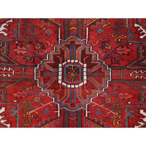 8'2"x11'3" Imperial Red, Semi Antique Persian Heriz, Good Condition, Rustic Feel, Worn Wool, Hand Knotted, Oriental Rug FWR513342