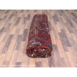 8'2"x11'3" Imperial Red, Semi Antique Persian Heriz, Good Condition, Rustic Feel, Worn Wool, Hand Knotted, Oriental Rug FWR513342