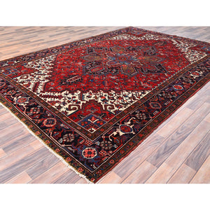 7'6"x10'9" Lava Red, Hand Knotted, Vintage Persian Heriz with Geometric Pattern, Good Condition, Distressed Look, Pure Wool, Oriental Rug FWR513348