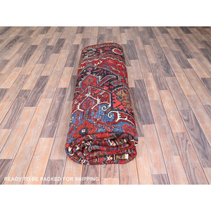 7'6"x10'9" Lava Red, Hand Knotted, Vintage Persian Heriz with Geometric Pattern, Good Condition, Distressed Look, Pure Wool, Oriental Rug FWR513348
