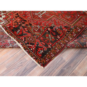 7'5"x10'2" Fire Brick Red, Vintage Persian Heriz with Village Motif, Good Condition, Distressed Look, Pure Wool, Hand Knotted, Oriental Rug FWR513420