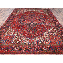 Load image into Gallery viewer, 8&#39;7&quot;x11&#39;5&quot; Fire Brick Red, Hand Knotted, Semi Antique Persian Heriz, Good Condition, Rustic Look, Worn Wool, Oriental Rug FWR513426