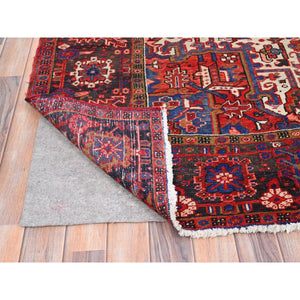 8'7"x11'5" Fire Brick Red, Hand Knotted, Semi Antique Persian Heriz, Good Condition, Rustic Look, Worn Wool, Oriental Rug FWR513426