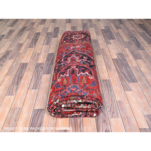 8'7"x11'5" Fire Brick Red, Hand Knotted, Semi Antique Persian Heriz, Good Condition, Rustic Look, Worn Wool, Oriental Rug FWR513426