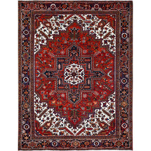 Load image into Gallery viewer, 8&#39;5&quot;x10&#39;9&quot; Tomato Red, Pure Wool, Hand Knotted, Semi Antique Persian Heriz, Good Condition, Distressed Feel, Evenly Worn, Oriental Rug FWR513432