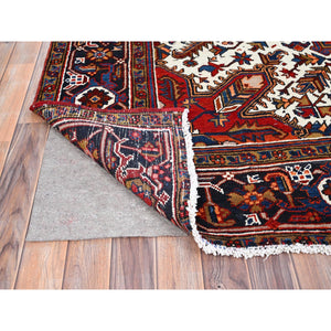 8'5"x10'9" Tomato Red, Pure Wool, Hand Knotted, Semi Antique Persian Heriz, Good Condition, Distressed Feel, Evenly Worn, Oriental Rug FWR513432