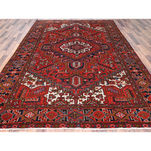 Load image into Gallery viewer, 7&#39;9&quot;x11&#39; Raspberry Red, Worn Wool, Hand Knotted, Semi Antique Persian Heriz with Geometric Pattern, Good Condition, Rustic Feel, Oriental Rug FWR513462
