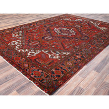 Load image into Gallery viewer, 7&#39;9&quot;x11&#39; Raspberry Red, Worn Wool, Hand Knotted, Semi Antique Persian Heriz with Geometric Pattern, Good Condition, Rustic Feel, Oriental Rug FWR513462