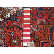 Load image into Gallery viewer, 7&#39;9&quot;x11&#39; Raspberry Red, Worn Wool, Hand Knotted, Semi Antique Persian Heriz with Geometric Pattern, Good Condition, Rustic Feel, Oriental Rug FWR513462