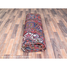 Load image into Gallery viewer, 7&#39;9&quot;x11&#39; Raspberry Red, Worn Wool, Hand Knotted, Semi Antique Persian Heriz with Geometric Pattern, Good Condition, Rustic Feel, Oriental Rug FWR513462