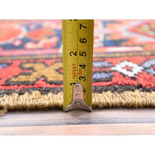 Load image into Gallery viewer, 7&#39;9&quot;x11&#39; Raspberry Red, Worn Wool, Hand Knotted, Semi Antique Persian Heriz with Geometric Pattern, Good Condition, Rustic Feel, Oriental Rug FWR513462