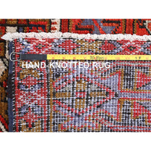 Load image into Gallery viewer, 7&#39;9&quot;x11&#39; Raspberry Red, Worn Wool, Hand Knotted, Semi Antique Persian Heriz with Geometric Pattern, Good Condition, Rustic Feel, Oriental Rug FWR513462