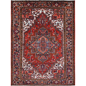 8'1"x11'1" Imperial Red, Semi Antique Persian Heriz with Village Motif, Good Condition, Rustic Feel, Worn Wool, Hand Knotted, Oriental Rug FWR513486