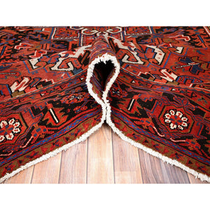9'8"x13' Imperial Red, Pure Wool, Hand Knotted, Semi Antique Persian Heriz, Good Condition, Distressed Feel, Evenly Worn, Oriental Rug FWR513504
