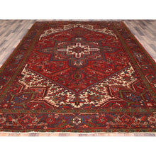 Load image into Gallery viewer, 8&#39;4&quot;x10&#39;10&quot; Crimson Red, Good Condition, Distressed Feel, Evenly Worn, Pure Wool, Hand Knotted, Vintage Persian Heriz with Geometric Pattern, Oriental Rug FWR513528