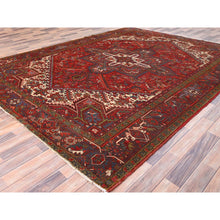 Load image into Gallery viewer, 8&#39;4&quot;x10&#39;10&quot; Crimson Red, Good Condition, Distressed Feel, Evenly Worn, Pure Wool, Hand Knotted, Vintage Persian Heriz with Geometric Pattern, Oriental Rug FWR513528
