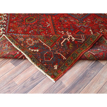 Load image into Gallery viewer, 8&#39;4&quot;x10&#39;10&quot; Crimson Red, Good Condition, Distressed Feel, Evenly Worn, Pure Wool, Hand Knotted, Vintage Persian Heriz with Geometric Pattern, Oriental Rug FWR513528