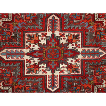 Load image into Gallery viewer, 8&#39;4&quot;x10&#39;10&quot; Crimson Red, Good Condition, Distressed Feel, Evenly Worn, Pure Wool, Hand Knotted, Vintage Persian Heriz with Geometric Pattern, Oriental Rug FWR513528