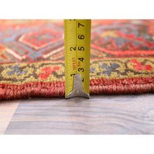 Load image into Gallery viewer, 8&#39;4&quot;x10&#39;10&quot; Crimson Red, Good Condition, Distressed Feel, Evenly Worn, Pure Wool, Hand Knotted, Vintage Persian Heriz with Geometric Pattern, Oriental Rug FWR513528