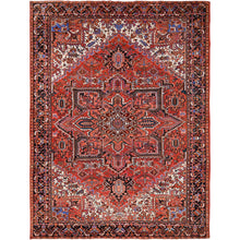 Load image into Gallery viewer, 10&#39;1&quot;x13&#39;2&quot; Chili Red, Semi Antique Persian Heriz, Good Condition, Rustic Feel, Worn Wool, Hand Knotted, Oriental Rug FWR513534