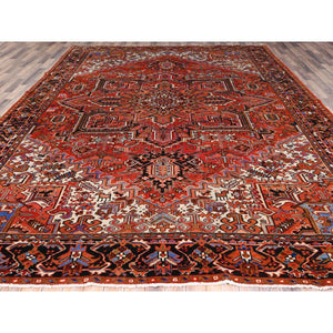 10'1"x13'2" Chili Red, Semi Antique Persian Heriz, Good Condition, Rustic Feel, Worn Wool, Hand Knotted, Oriental Rug FWR513534