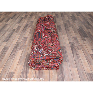 10'1"x13'2" Chili Red, Semi Antique Persian Heriz, Good Condition, Rustic Feel, Worn Wool, Hand Knotted, Oriental Rug FWR513534